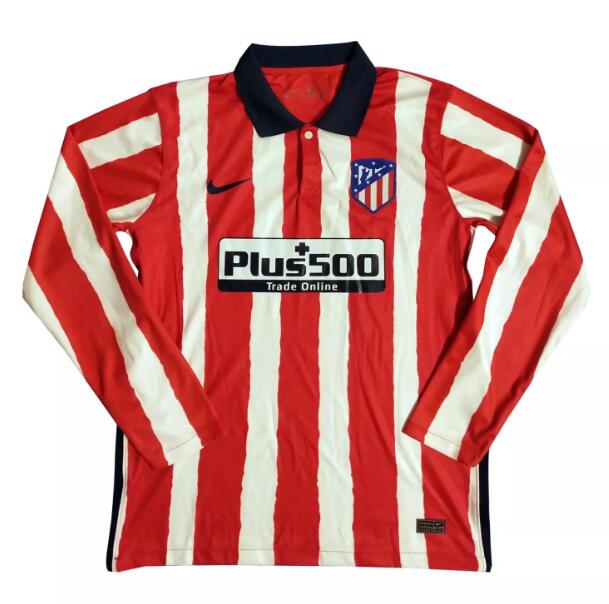 Atletico Madrid Long Sleeve Home Kit Soccer Jersey 2020/21